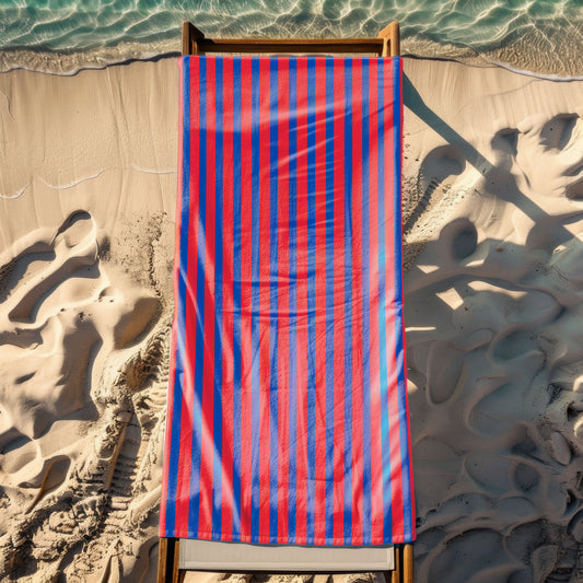 Kırmızı ve Mavi Rengi Düz Çizgili Plaj Havlusu